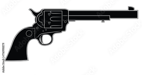 Vector illustration of the Colt Peacemaker revolver. Black. Right side.
