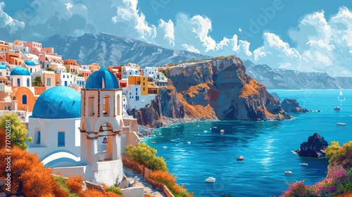Aegean Sea Views Coast Santorini, Background Banner HD