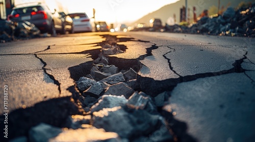 Ground shaken: Cracks in the road tell the story of earthquake aftermath.