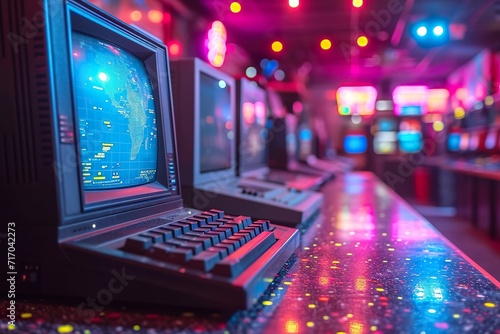 Retro old computer video game lights background