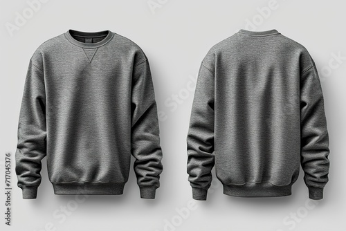 Set of grey gray front and back view tee sweatshirt sweater long sleeve on transparent background cutout