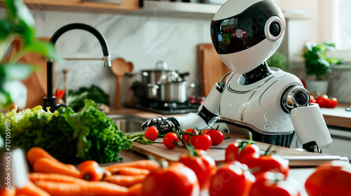 robot chef in the kitchen. Selective focus.