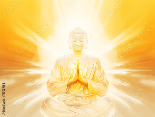 Gold buddha statue in the light and bright background
