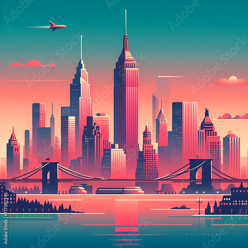 New York City flat vector gradient skyline