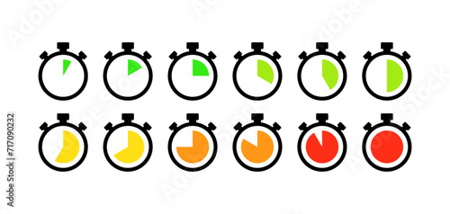 Stopwatch icon set. Timer time icons. Flat style. Vector icons