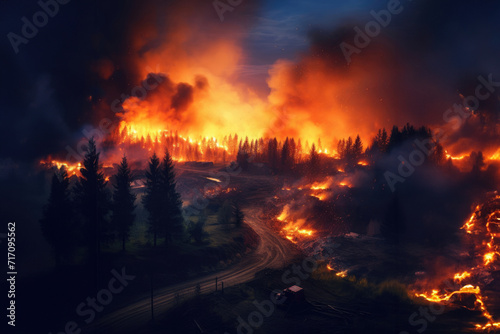 forest fire.Trees burning in forest fire.fire in progress.wildfire