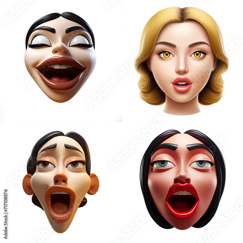 Collection of four Lusty gorgeous human cartoon emojis or icons | Hot expressions | Luscious Lips 