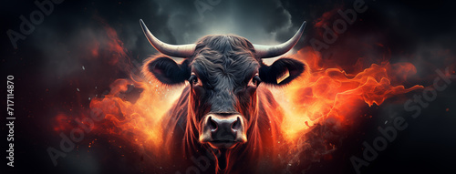 Bull Head on a Fire Background
