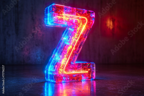 Alphabet Z - colorful glowing outline alphabet symbol on blue lens flare dark background