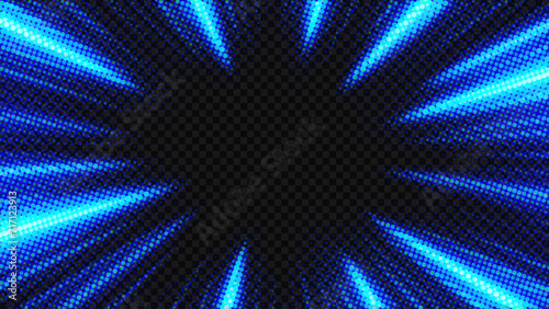 Halftone Blue Rays Zoom In Motion Effect, PNG Ready, Vector Illustration