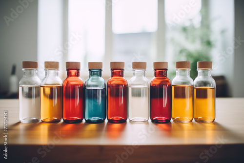 homeopathic medicine glassware in a row on a table