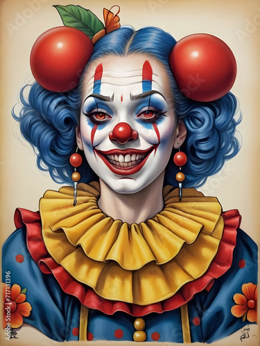 Skizzenbuchzeichnung eines weiblichen Clowns