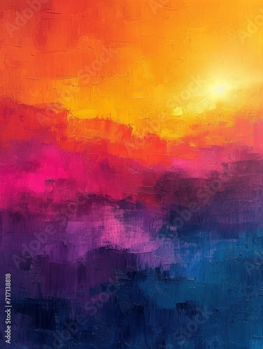 Sunset Blaze: Textured Abstract Painting Evoking a Vibrant Sunset with Rich Orange and Pink Hues