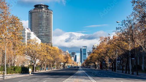 Paseo de la castellana, main avenue of the city of Madrid from north to south, Spain.