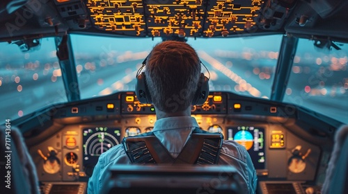 Pilot performing engine start procedures in the cockpit before taxiing to the runway. [Pilot performing engine start in cockpit