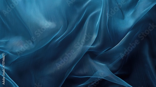 Close-up of blue synthetic fabric with a fine mesh texture