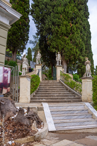 Statues on stairs to the Achilleion palace