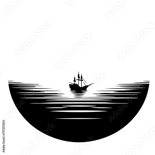 pirate ship resting on a bay Vector Logo Art