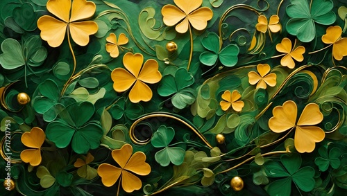 Background full of shamrocks and clovers is an abstract depiction of St Patrick's Day.