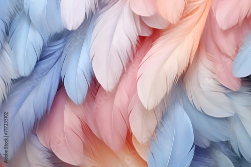 Pastel Feathers Background, pastel color feather abstract background texture, pastel feathers wallpaper, pastel bird feathers pattern, AI Generative