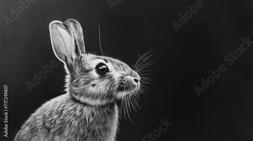 Bleistiftzeichnung von einem grauen Kaninchen. 