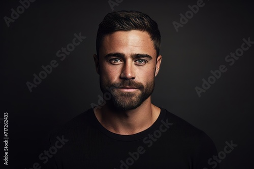 Portrait of a handsome young man over dark background. Men's beauty, fashion.