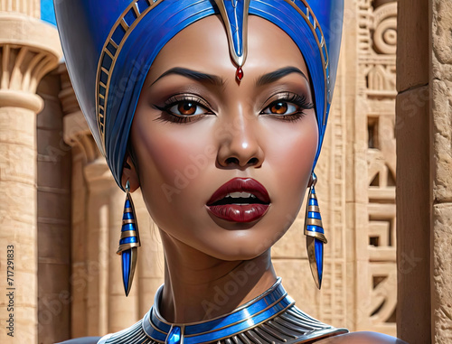 Highly Artistic Portrait of a Dark Brown-Skin Asian Female Ancient Egyptian Vampire Gen AI