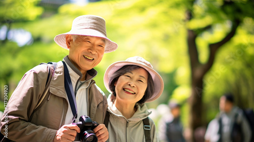 シニアと笑顔、元気で健康な日本人夫婦
