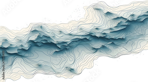 Cerulean Artistic Topographical Ocean Map Stylized Sea Depth Isolated Illustration, A topographical map, varying depths and land elevations of a marine landscape in multiple shades of blue