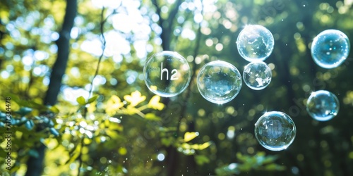 transparent bubbles floating over a forest "h2" written inside the bubble
