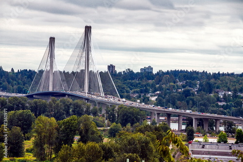 Port Mann Bridge over the Fraser River between Coquitlam city and Surrey city British Columbia 
