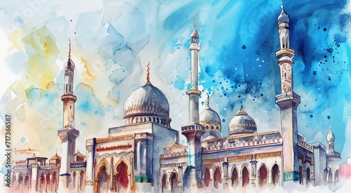 mosque watercolor painting illustration drawing