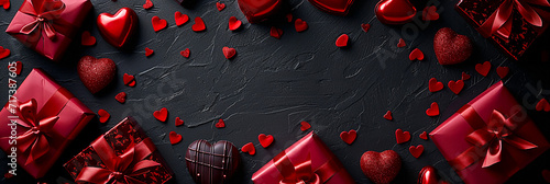 Cute chocolates and gifts on chic dark background