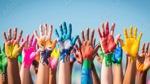 International human rights day, diverse hands raised up together. Capturing the diverse voices, actions, and aspirations that contribute ongoing of building a more just and equitable global society
