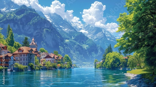 Beautiful View Aare River Through Interlaken, Background Banner HD