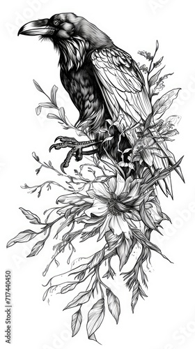 Raven tattoo flash, AI generated Image