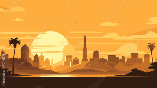 Abstract cityscape with iconic Egyptian landmarks illustrating the fusion of ancient history and modernity in urban environments inspired by Egyptian culture. simple minimalist illustration creative