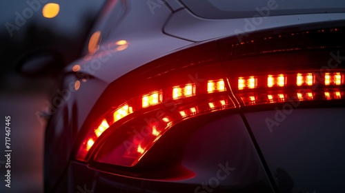 A detailed shot of the LED headlights and taillights on an environmentally conscious car using less energy and lasting longer than traditional lights.