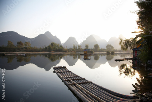 Misty morning on the Yangtze River bamboo raft