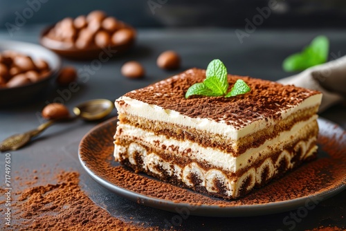 Italian dessert homemade background Tiramisu cake