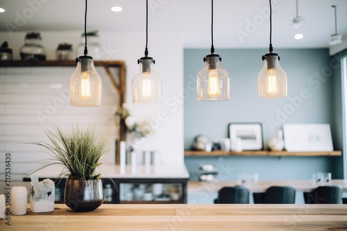 industrial pendant lights over a dining table