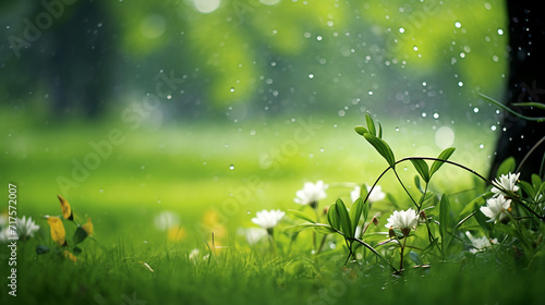 a soft rain falls on spring meadow. gentle rain in a spring meadow