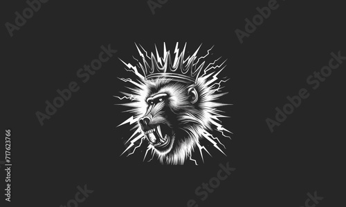 head monkey angry wearing crown with lightning vector design