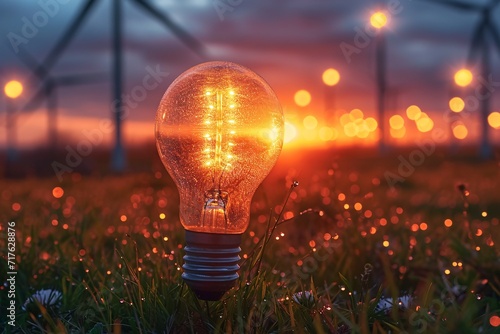 Glowing Lightbulb in a Field of Grass: A Solar-Powered Illumination Generative AI