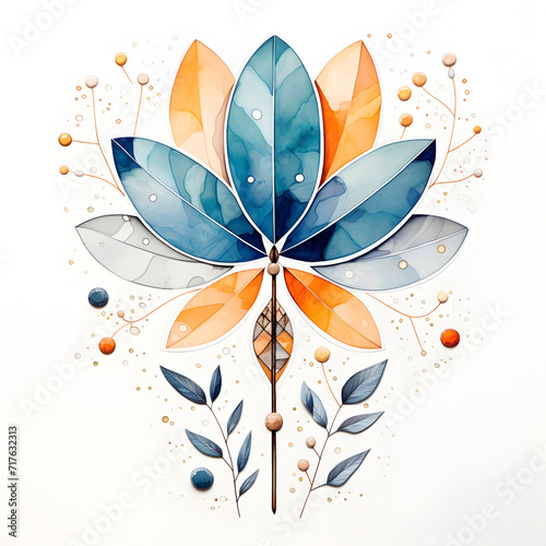 Watercolor flower colorful. Symbol of india, oriental practices, yoga, meditation.