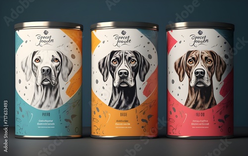 3d mockup of packaging and labels on dog food cans.