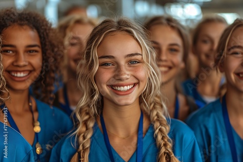 Smiling Blondes in Blue: A Celebration of the Monthly Hair Trend Generative AI