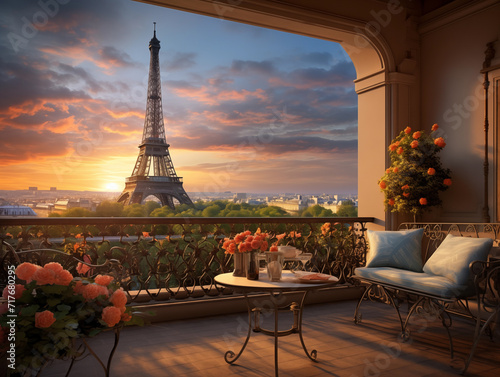 Balcony view in Paris Outside the window saw Eiffel.