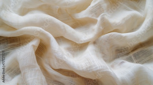 Generative AI : Fabric backdrop White linen canvas crumpled natural cotton fabric