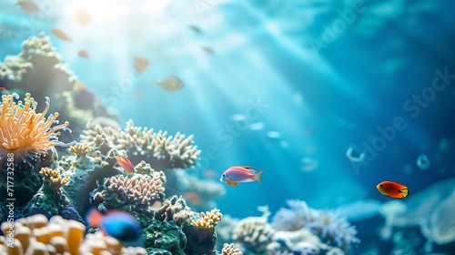 Generative AI : Wonderful and beautiful underwater world with corals and tropical fish.